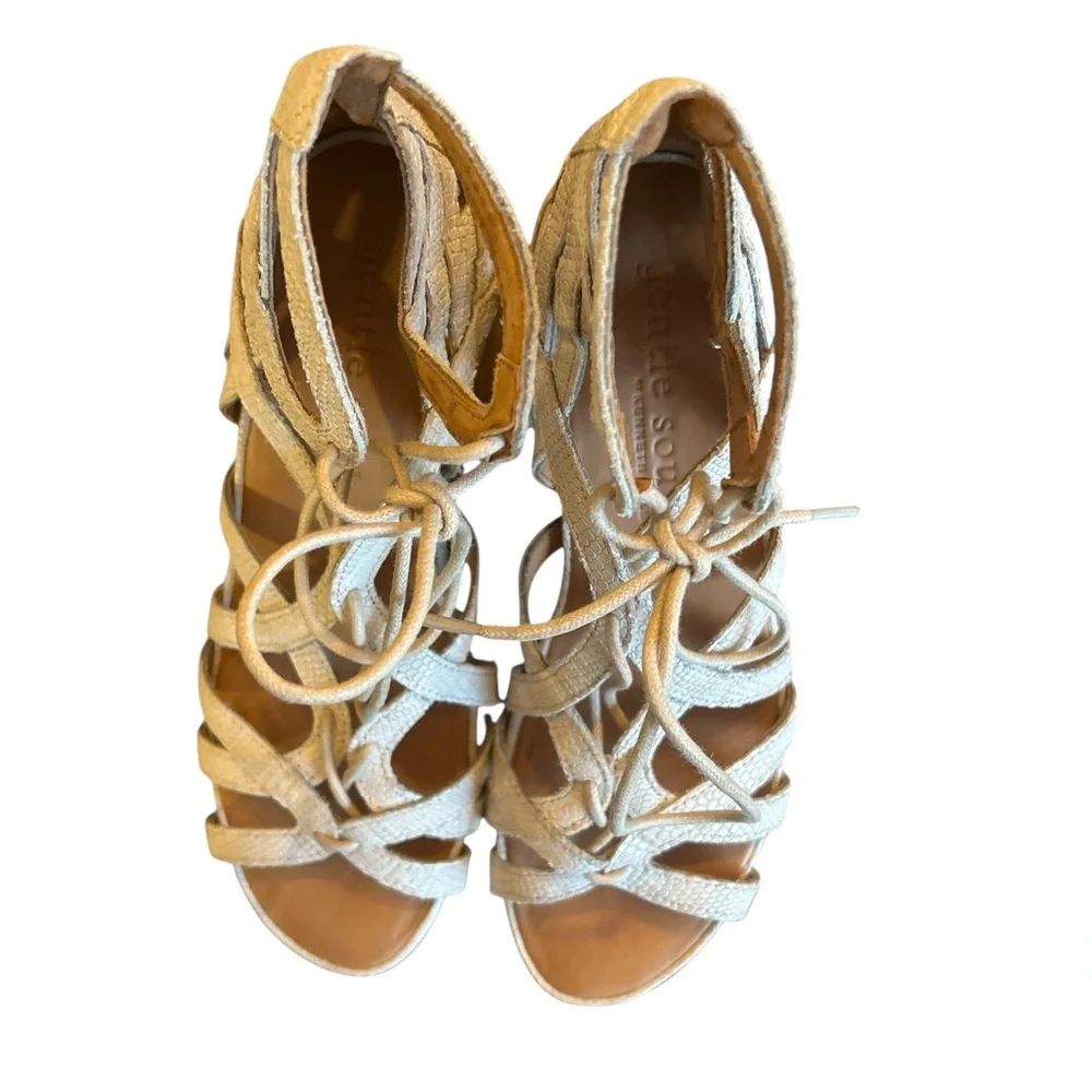 Gentle Souls Tan Lace-Up Wedge Sandals